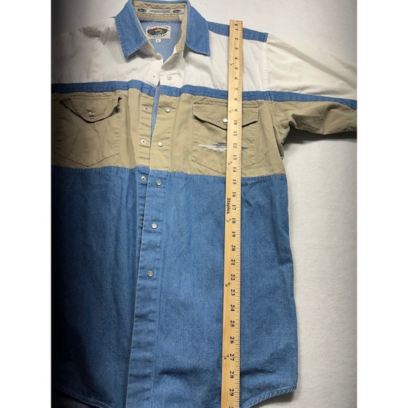 Cumberland Outfitters Western Color Block Short Sleeve Pearl Snap Shirt Mens L - Picture 4 of 5